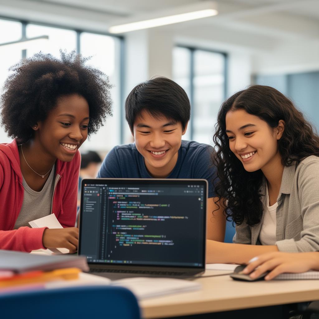 A high school student coding on a laptop during a summer tech boot camp